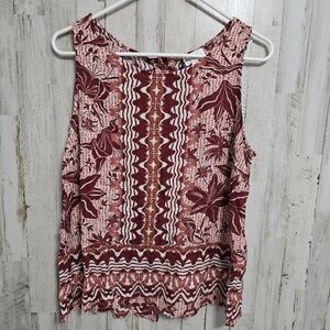 Nicole Miller Red Pink Sleeveless Floral Boho Button Back Shirt Size Medium